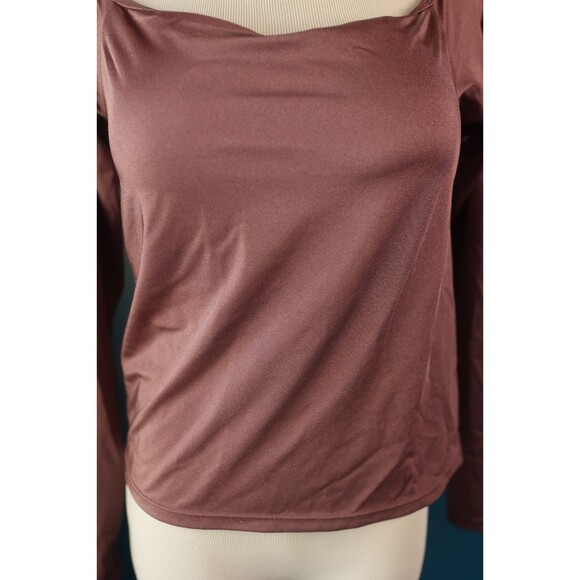 Klassy Network Off Shoulder Seamless Built in Bra Long Sleeve Mauve Top XL - Picture 5 of 8